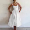 Vestido de verano transfronterizo europeo y americano para mujer, elegante vestido de tirantes con cintura ceñida, plisado, color liso, dobladillo amplio, personalizable para comercio exterior
