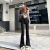 Jeans acampanados para mujer con microaberturas, elásticos y con caída, largos hasta el suelo, corte holgado, adelgazantes, pierna ancha, pantalones acampanados con abertura, modernos