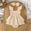 Amazon Verão 26 Anos Estilo Fino Macacão para Recém-Nascido com Mangas Bufantes Cor Sólida Doce Macacão Confortável e Respirável para Bebê Menina