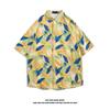 Camisa de Praia Masculina Estampada de Manga Curta para Férias em Sanya, Top de Férias Japonês Secagem Rápida com Design Tendência do Sudeste Asiático