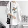 Estilo Hong Kong Nuevo Verano Cuello Redondo Holgado Manga de Cinco Cuartos Manga Corta Ins2025 Nuevo Estampado de Molinillo Colorido Pareja Tops