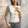 2021 Verano Nuevo Suéter Tejido de Seda de Hielo Chaleco sin Mangas para Mujer Botones Estilo Occidental Top Blanco sin Mangas Primavera y Verano