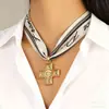 Collar con Estampado de Leopardo y Cinta Retro Colgante de Cruz Estrella de Mar Luna Corazón Lazo Collar Colgante Femenino Dulce Fresco Chica Caliente