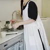 Vestido Transfronterizo Europeo, Americano, Japonés y Coreano de Cuello Redondo, Dos Piezas Delantero y Trasero con Tirantes, Aberturas Izquierda y Derecha, Talla Grande, Talla Extra, Ajustable