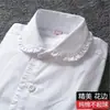 Camisa Infantil Branca Manga Longa Renda Gola Redonda Primavera & Outono Versátil Crianças Médias e Grandes Uniforme Escolar Camisa para Meninas