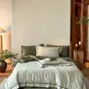 Estilo Retro Old Money de los 50s Juego de Cuatro Piezas Jacquard 100% Algodón Funda Nórdica de Borde Ancho Sábana Bajera Cama de Tacto de Alta Gama