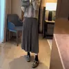 Falda Plisada de Punto Estilo Coreano Gris Oscuro para Mujer, Nuevo Modelo Otoño 2025, Falda Casual de Lana de Longitud Media para Otoño e Invierno
