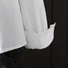 Roupas de primavera estilo literário gola com babados de orelha de madeira manga longa camisa branca simples feminina solta justa camisa feminina atacado