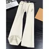 Jeans bordados color blanco roto Cleanfit para hombre, pantalones de corte inclinado estilo americano curvos, pantalones de pierna recta ligeramente acampanados de alta costura, transfronterizo