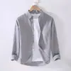 Camisa de Lino Fina para Hombre Manga Larga Casual Holgada Algodón y Lino Camisa Tejido de Lino Top Blanco Interior Moda Primavera y Verano