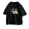 Camiseta de Manga Curta com Estampa Abstrata de Desenho Animado em Seda Leite para Casais Femininos Verão Novo Estilo Solta Casual Relaxada Top Ins