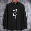 Camiseta Masculina de Manga Longa 2023 Nova Roupa Masculina Primavera e Outono Gola Redonda Algodão Puro Camisa Básica Estudante Roupa de Outono Top