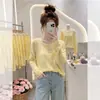 Camiseta feminina curta de manga longa, estilo casual verão 2026, top transparente com proteção solar, corte solto, ombro normal, peça para cobrir para ar condicionado