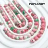 Pulseira Pedra Colorida de Chuva [Flor de Pessegueiro da Primavera] Retro Rosa Suave Verde Fresco Natural Colar de Contas Joias Contas Soltas