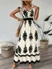 2026 Europeu e Americano Amazon Aliexpress Novo Estilo Moda Verão Estampado Decote V Ajuste na Cintura Vestido Longo Roupa Feminina