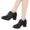 Zapatos de Boca Profunda Individuales Nuevos Primavera y Otoño 2026 Zapatos de Madre Suela Suave Tacón Grueso Zapatos para Mujeres de Mediana Edad Lazo Versátiles Zapatos de Cuero para Dama