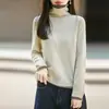 Nuevo Color Otoño/Invierno Bloque de Color Falso Dos Piezas 100% Lana Pura Cuello Alto Dobladillo Enrollado Holgado Tejido Manga Larga Mujer Top Suelto