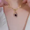 Novo Colar de Aço Titânio com Zircônia Roxa Escura para Mulheres, Luxo Leve, Nicho, Alto Padrão, Versátil e Popular Corrente de Clavícula da Moda