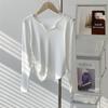 Tamanho Extra Grande Roupas de Dança Macias da Moda Plissadas de Manga Comprida Femininas Início do Outono Cintura Alta Roupas de Prática de Dança Moderna Camisetas Tops Tendência