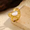 2025 Nuevo Lujo Accesible Nicho Retro Europeo y Americano Anillo de Corazón de Concha Blanca de Oro de 18 Quilates Textura de Alta Gama Moderno y Versátil