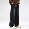 Jeans rectos de lavado desgastado retro americano de moda para hombre 2026, pantalones largos holgados y versátiles