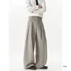 Calças Casuais de Primavera e Outono Masculinas Tendência Perna Reta Perna Larga Design de Calça Social Nicho Caimento Estilo Old Money Relaxado Retro Listrado Marca