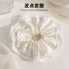 Elegante scrunchie de satén con lunares y encaje de doble capa para mujer, elegante liga para coletas y moños