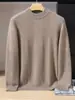 Suéter de cachemir para hombre estilo bebé, cuello alto medio, color liso, tejido grueso, camiseta de punto de manga larga casual para negocios