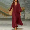 2026 Verano Nueva Ropa para Mujer Europea y Americana Comercio Exterior Transfronterizo Casual Cómodo Estilo Perezoso Vestido de Color Sólido con Cuello en V