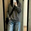 Top blanco básico de manga larga para mujer, casual oversized, estilo American commuting ins, atuendo de corte relajado, camiseta de algodón puro