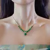 Collar con Fragmentos de Plata y Ágata Degradado Estilo Chino Nuevo Chapado en Cobre y Plata para Mujer, Elegante y Moderno Conjunto de Pulsera Cadena para Clavícula Estilo Étnico