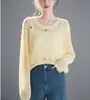 2026 Primavera/Verão Novo Top Cropped de Manga Longa Versátil de Alta Qualidade Proteção Solar Cardigan de Tricô Vazado com Lantejoulas Francesas Feminino