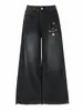 Jeans Bordados Retro Negros Desgastados para Mujer Otoño Nuevo Pierna Ancha Holgados Adelgazantes Pantalones Largos hasta el Suelo Trendy de Instagram