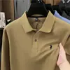 Camisa polo bordada de algodão mercerizado transfronteiriça para homens, novo estilo outono 2026, camiseta casual de manga longa de algodão puro respirável para homens