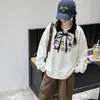 Conjunto de Ropa de Otoño para Niñas 2026 Nuevo Moda Sudadera con Cuello Solapa para Niñas y Pantalones Cargo para Niños Mayores Conjunto de Dos Piezas