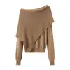 Moda Feminina 2026 Estilo Francês Transfronteiriço Suéter de Tricô Falso Duas Peças Gola Xale Irregular Manga Longa Cintura Curta