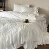 Romântico Francês Amante Branco Algodão Lavado Bordado Cor Pura Elegante Renda de Algodão Saia de Cama Conjunto de Quatro Peças