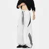Calça Esportiva Listrada Solta Juvenil Masculina Plus Cor Sólida Bloco de Cor Outono Gordura Marca Tendência Código Fita Calça de Moletom Estilo College
