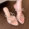 Pantuflas de Lazo Delgadas y Versátiles para Mujer, Pantuflas de Aguja de Verano para un Look Adelgazante, Sandalias Versátiles de Punta Abierta con Tacón Alto
