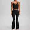 Nuevo traje deportivo casual estilo europeo y americano para mujer, sujetador deportivo de tiras halter ajustables, conjunto de yoga con microcampana que levanta los glúteos