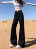 Jeans rectos de pierna ancha de tiro alto negros para mujer, otoño e invierno, forrados de felpa, nuevo modelo 2026, no se pegan a las piernas, adelgazantes, pantalones ligeramente acampanados