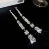 Aretes de aguja plateada con diamantes, diseño de flor ovalada de resina y gota de agua, estilo retro vintage, aretes versátiles