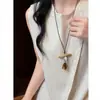 Colar com Pingente Gradiente Geométrico Aquarelado Retrô para Mulheres Verão Novo Estilo Chinês Corrente Longa para Suéter Cordão de Alta Qualidade Acessórios de Vestuário
