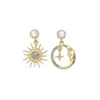 Brincos de Prata S925 Agulha Coreanos Elegantes Simples Cyber Populares Menina Brincos Assimétricos de Estrela Lua Cósmica para Mulheres