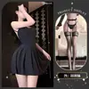 Encantador Lencería Erótica Sexy Dulce Picante Vestido Sin Espalda con Cordones Ceñidor de Cintura Estilo Puro Deseo Escote en U Hueco Set Qqny