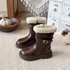 Botas de Cuero con Hebilla Estilo Británico para Niñas 2026 Otoño/Invierno Nuevas Botas de Media Caña Espesas con Felpa para Niñas Botas Martin Antideslizantes