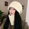 Chapéu de inverno feminino Chapéu de trigo inglês torcido com pelo de coelho para meia-idade e idosos Chapéu de lã tricotado com forro de fleece quente para outono e inverno