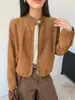 Chaqueta corta retro de gamuza con cuello alto de moda 2026 nueva de otoño para mujer, elegante, versátil, ajustada, top moderno