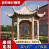 Escultura de pabellón de paisaje de talla de piedra china tradicional, pabellón de piedra roja al atardecer, pabellón de talla de piedra para jardín exterior, plaza, fabricante de pabellones de talla de piedra
