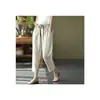 Calça feminina de algodão e linho com cintura elástica, calça casual solta, nova de verão 2024, calça harém estilo vintage, justa, com amarração na cintura, corte cenoura